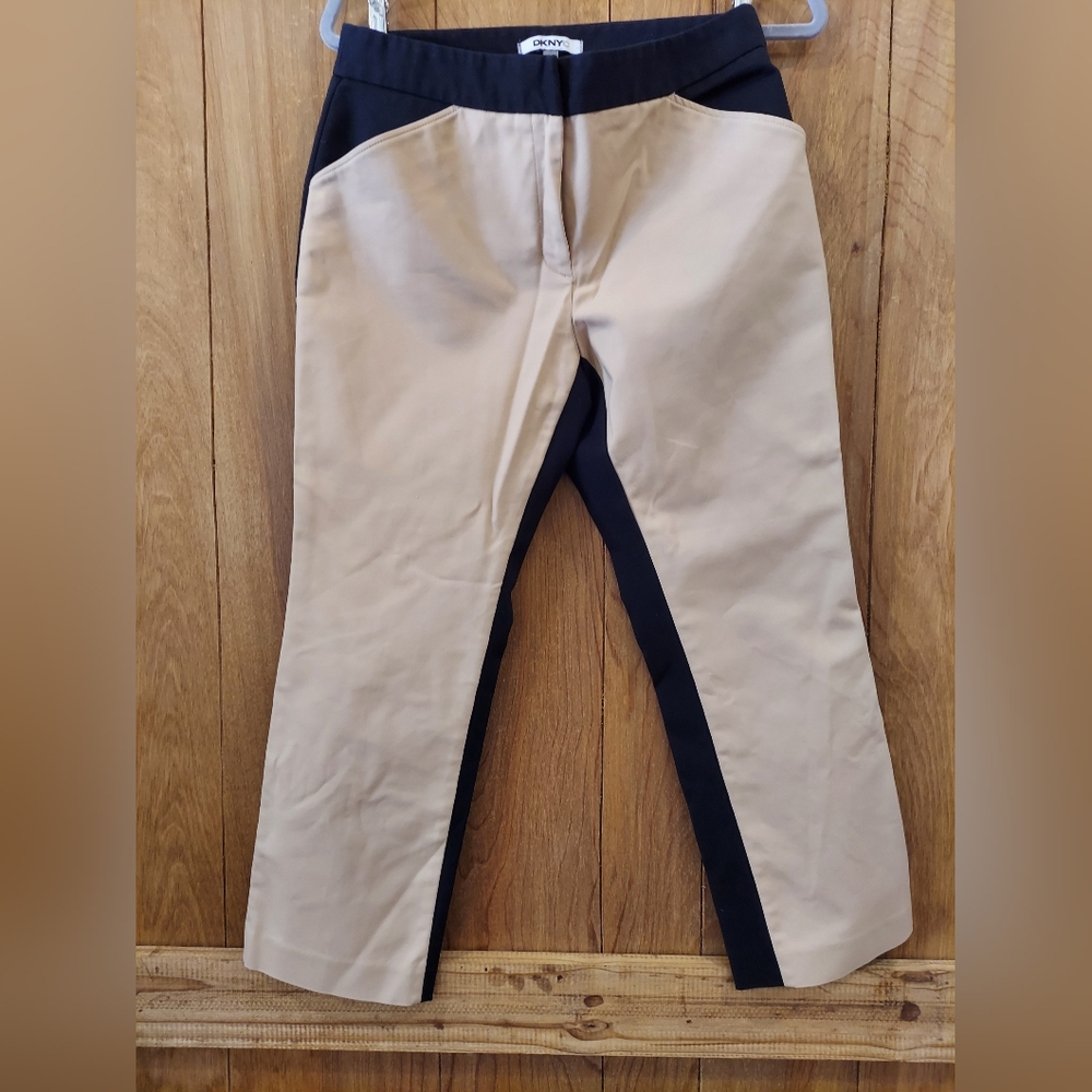 DKNYC Two-Tone Cropped Ankle Pants in Beige and Black